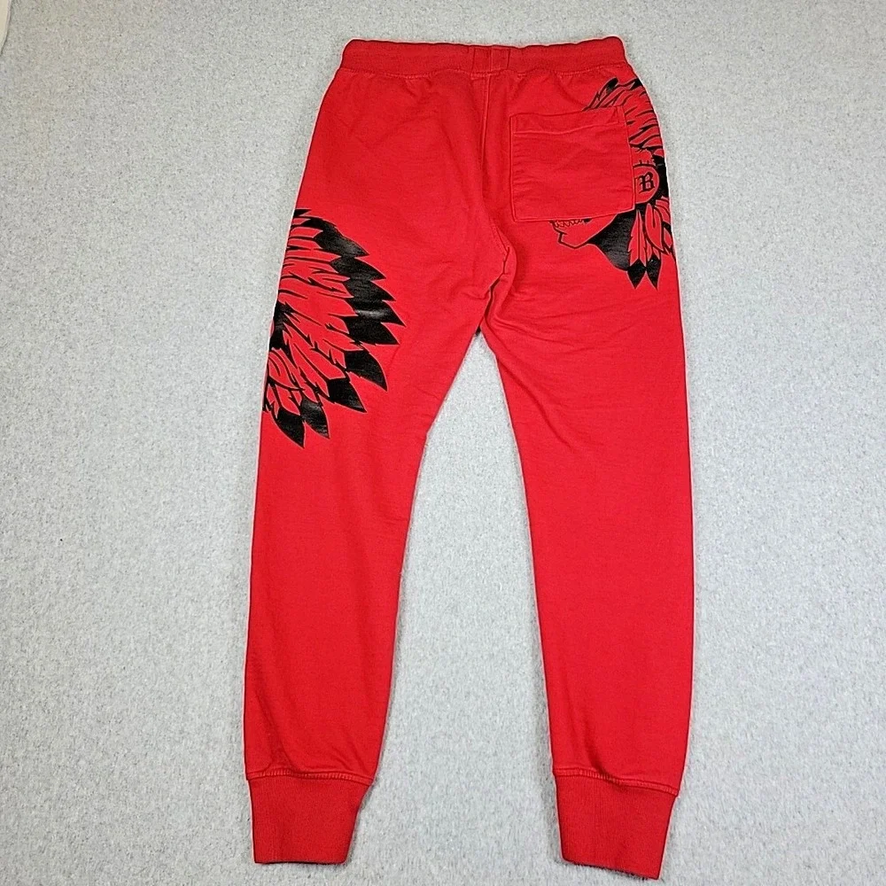 NATIVE 2001 BORNE Joggers Men's Size Small Red Indian Skull W/ Headdress Sweats - Picture 3 of 13